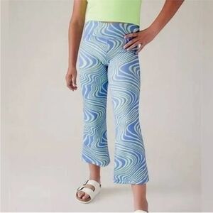 Athleta Girl Blue Green Swirl Pattern Chit Chat Kick Flare Pants, 14Y XL (X1)